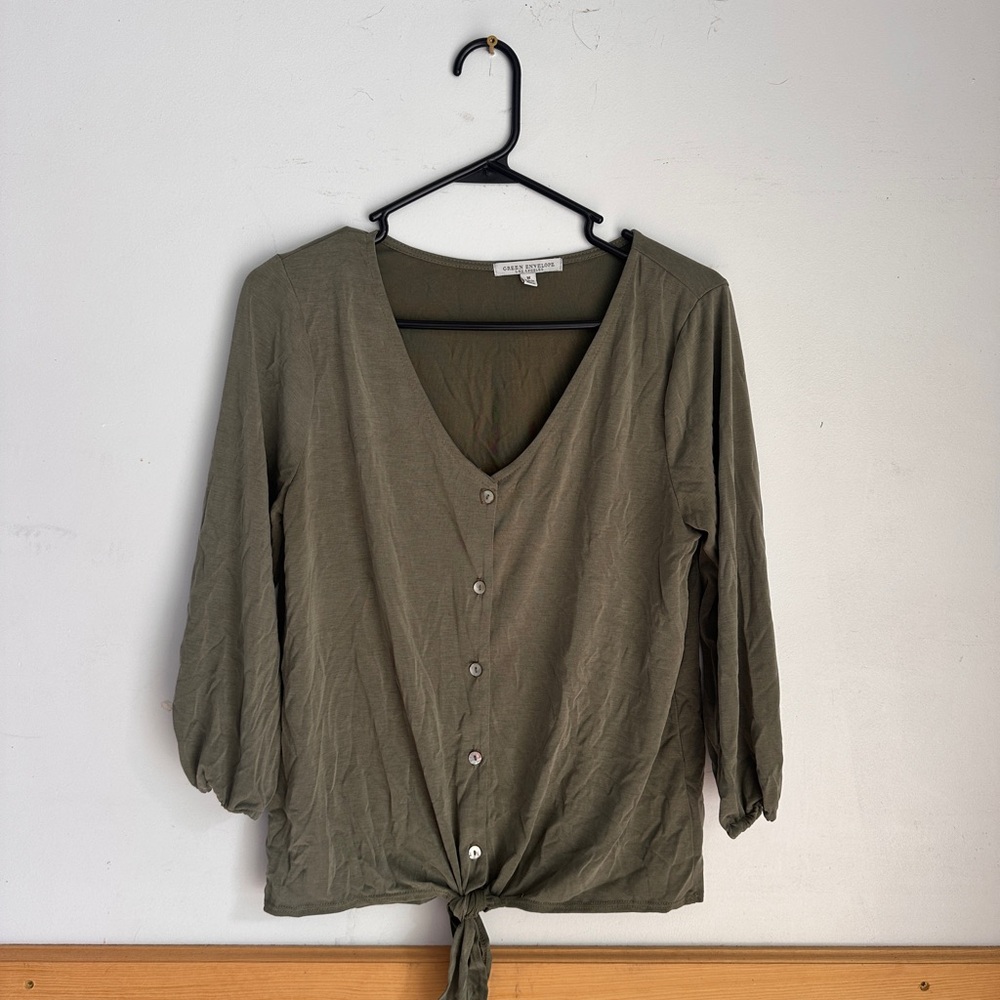 Green Envelope Olive V-Neck Blouse